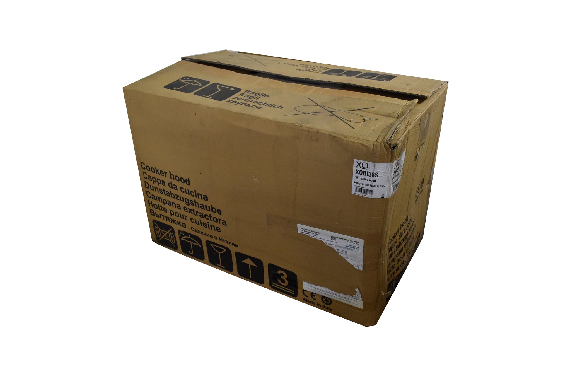 XO XOBI36S 36" Stainless Steel Island Chimney Range Hood, Blower Included