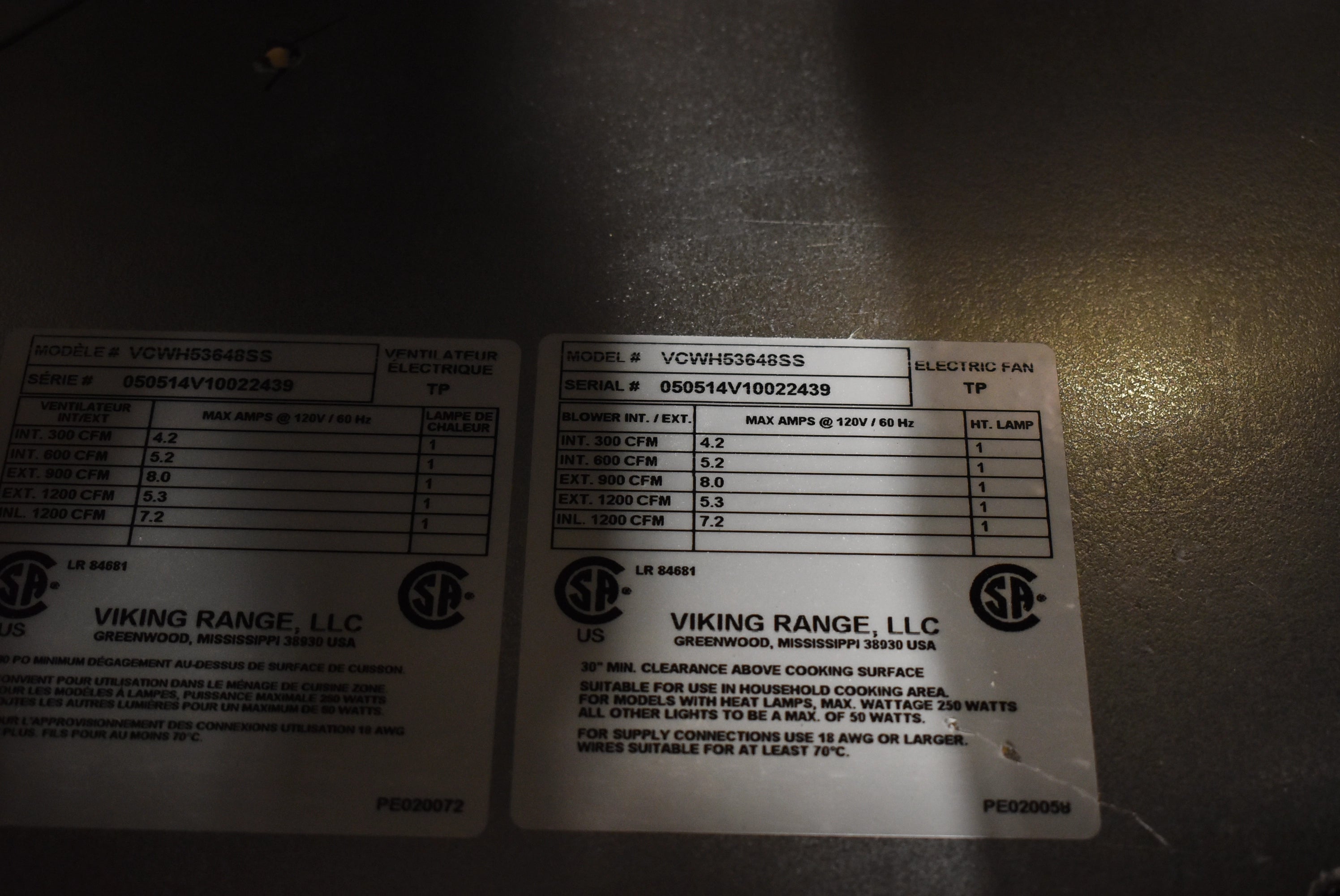 Viking VCWH53648SS 36" Stainless Steel Wall Mount Chimney Range Hood