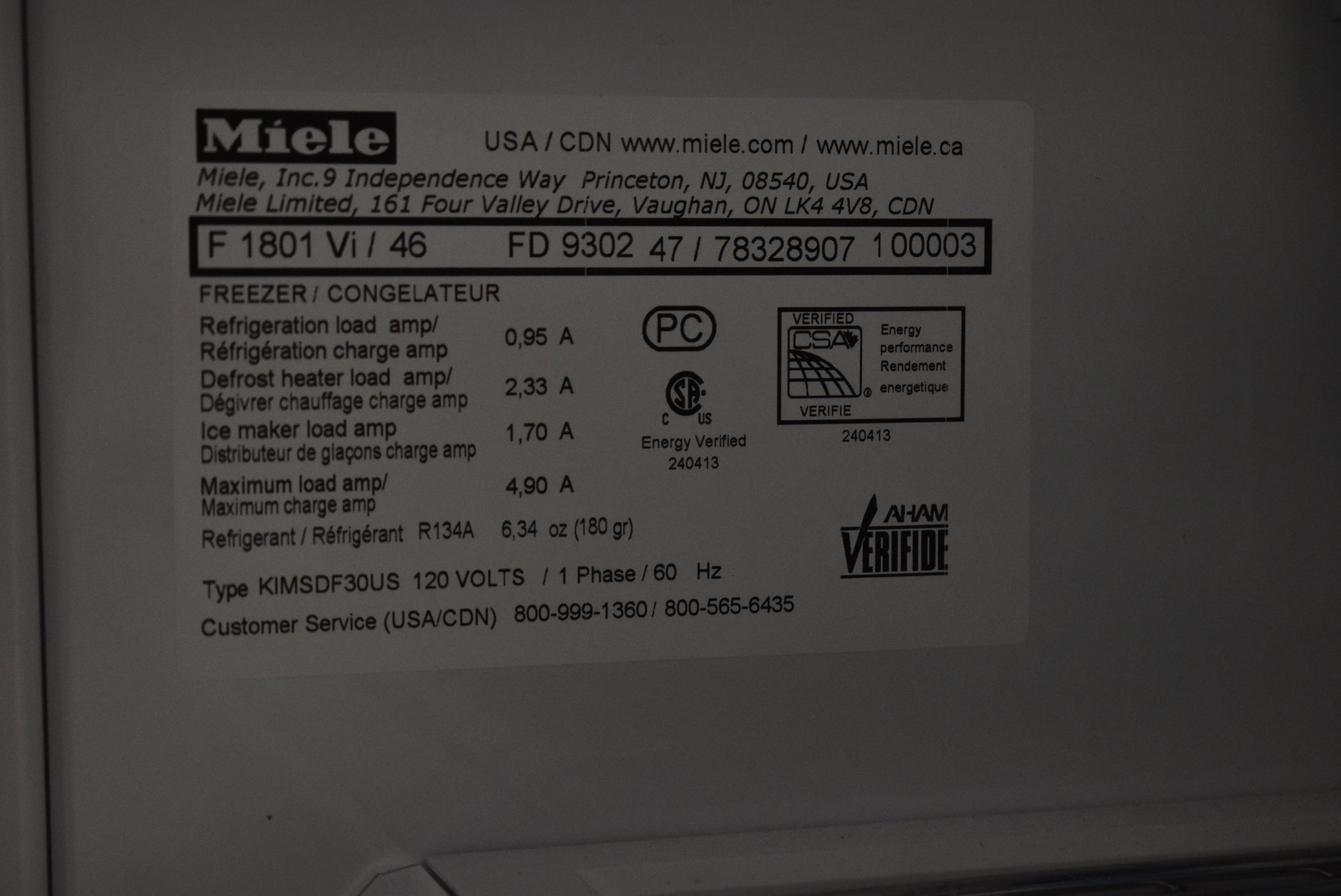 Miele F 1801 Vi/46 30" Panel Ready All Freezer, Right Hinge