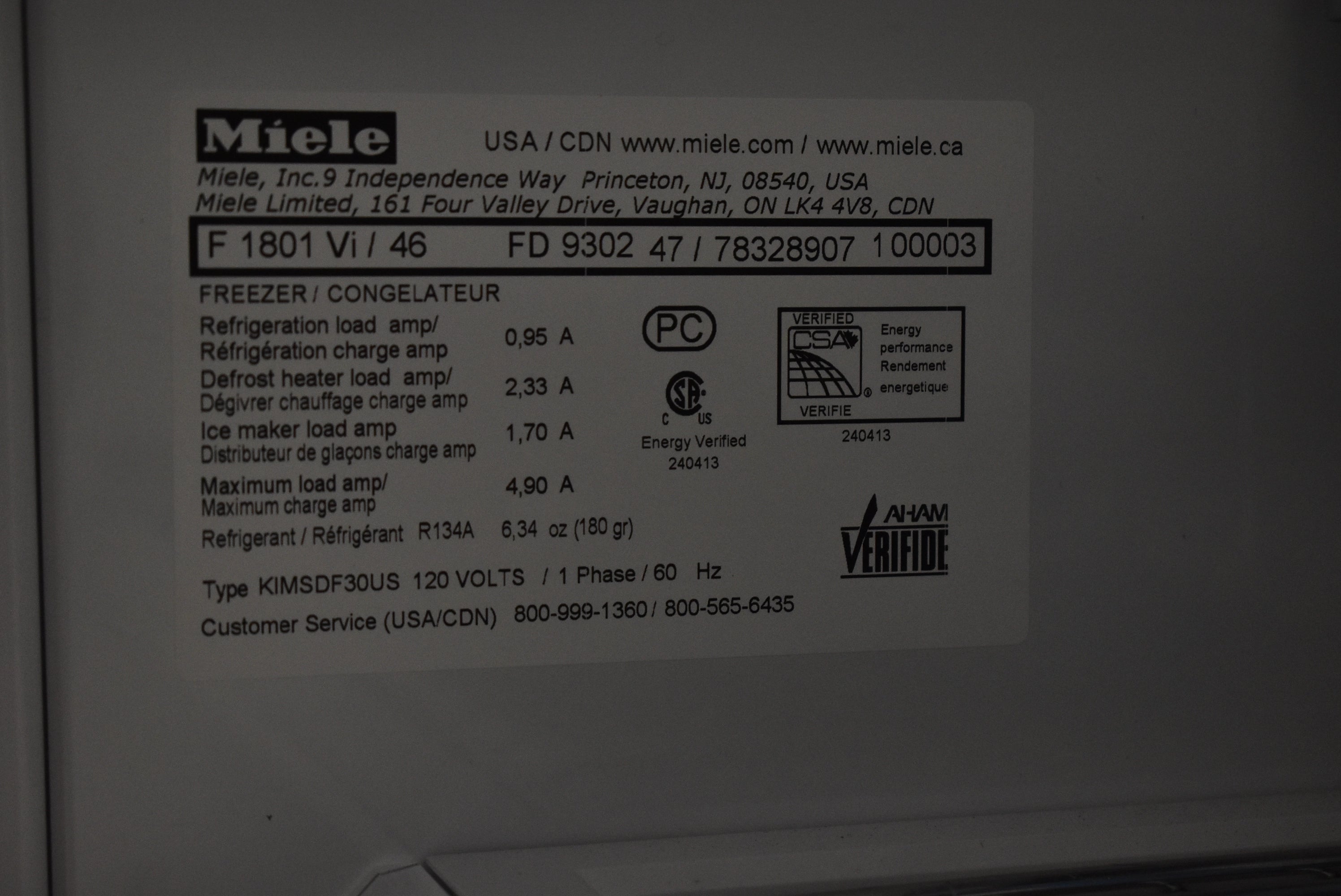 Miele F 1801 Vi/46 30" Panel Ready All Freezer, Right Hinge