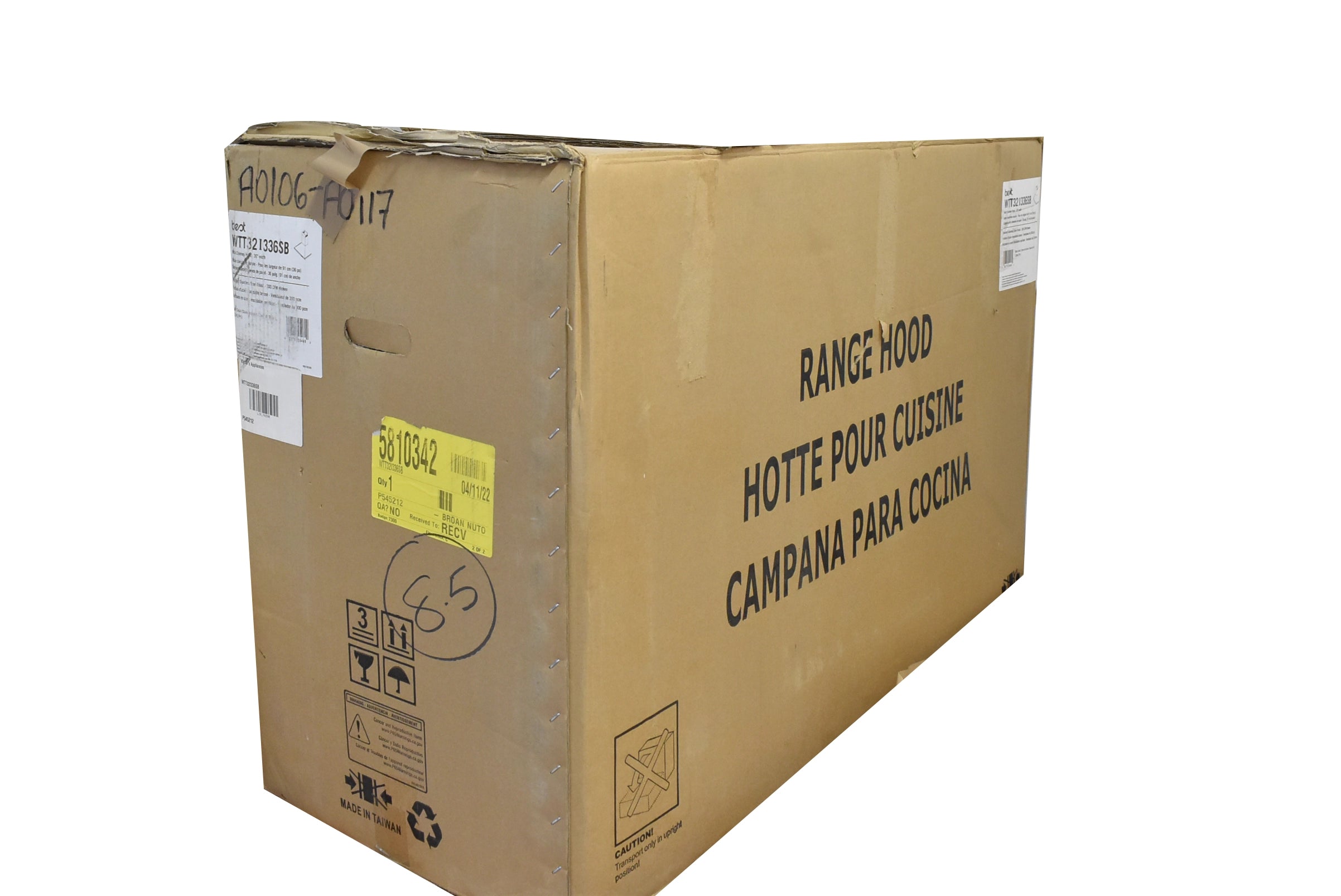 Best WTT32I336SB 36" Stainless Steel Chimney Wall Mount Hood, Blower Included