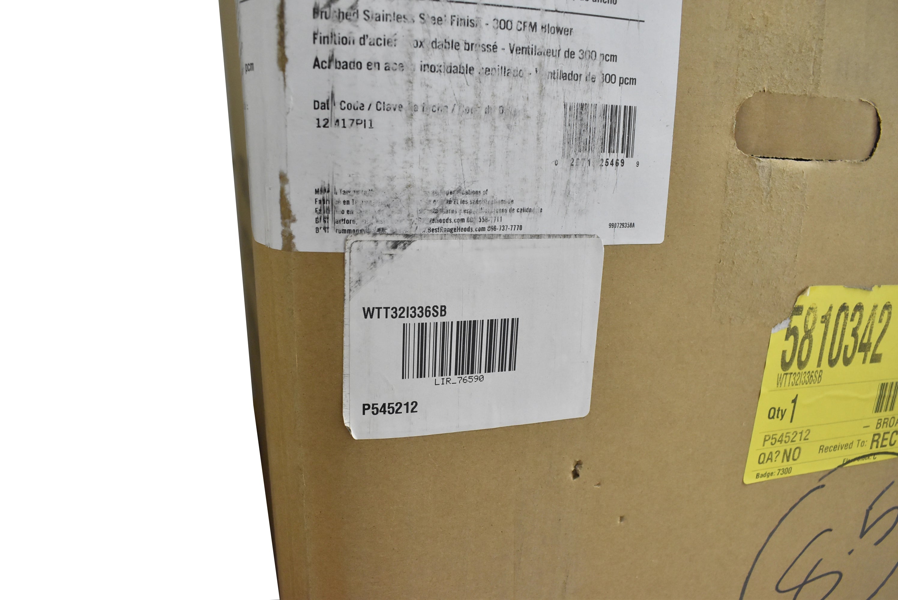 Best WTT32I336SB 36" Stainless Steel Chimney Wall Mount Hood, Blower Included