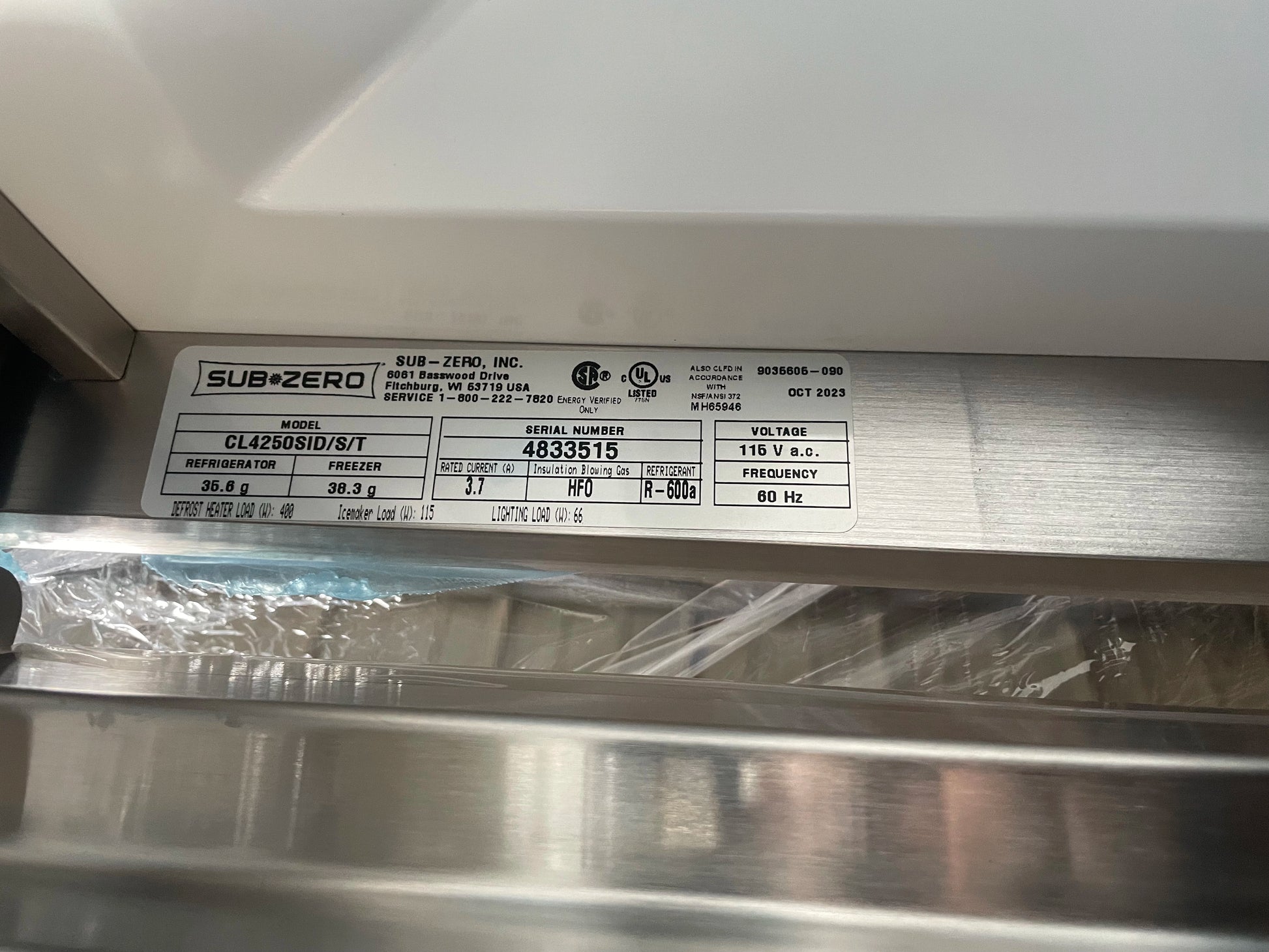 Sub-Zero CL4250SID/S/T 42" Stainless Steel Side by Side Refrigerator