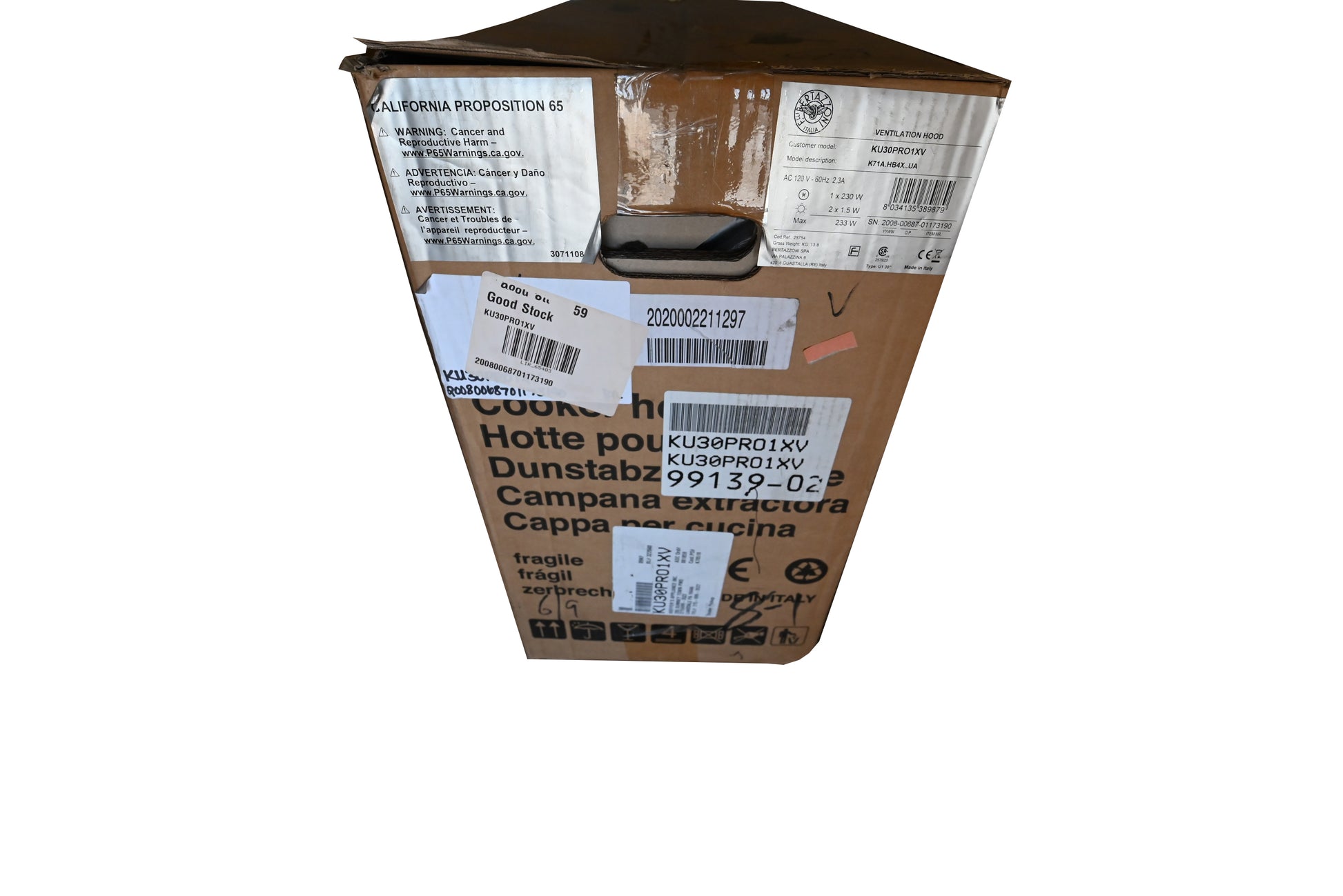 Bertazzoni KU30PRO1XV 30" Stainless Steel Under Cabinet Range Hood