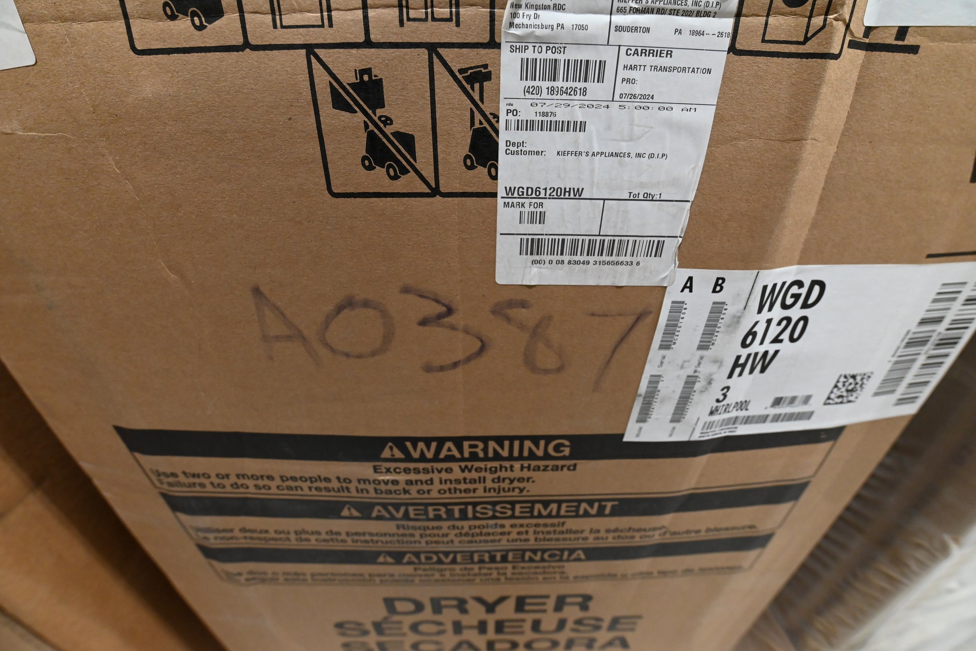 Whirpool WGD6120HW3 27" White Smart Gas Dryer