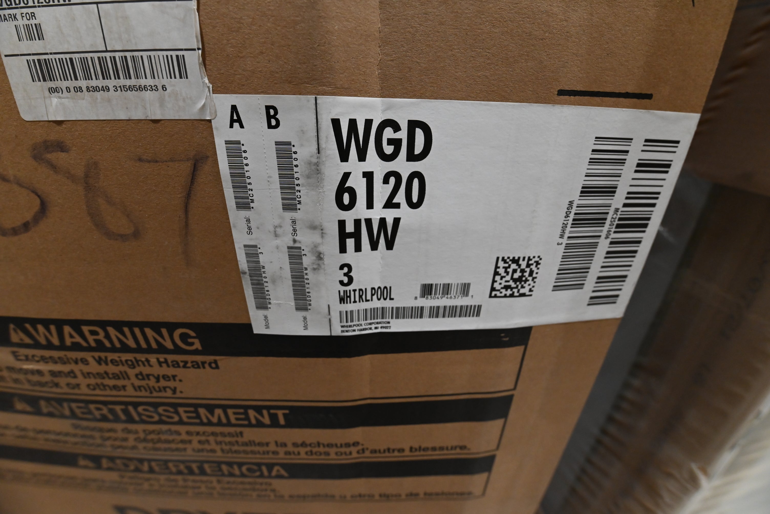 Whirpool WGD6120HW3 27" White Smart Gas Dryer