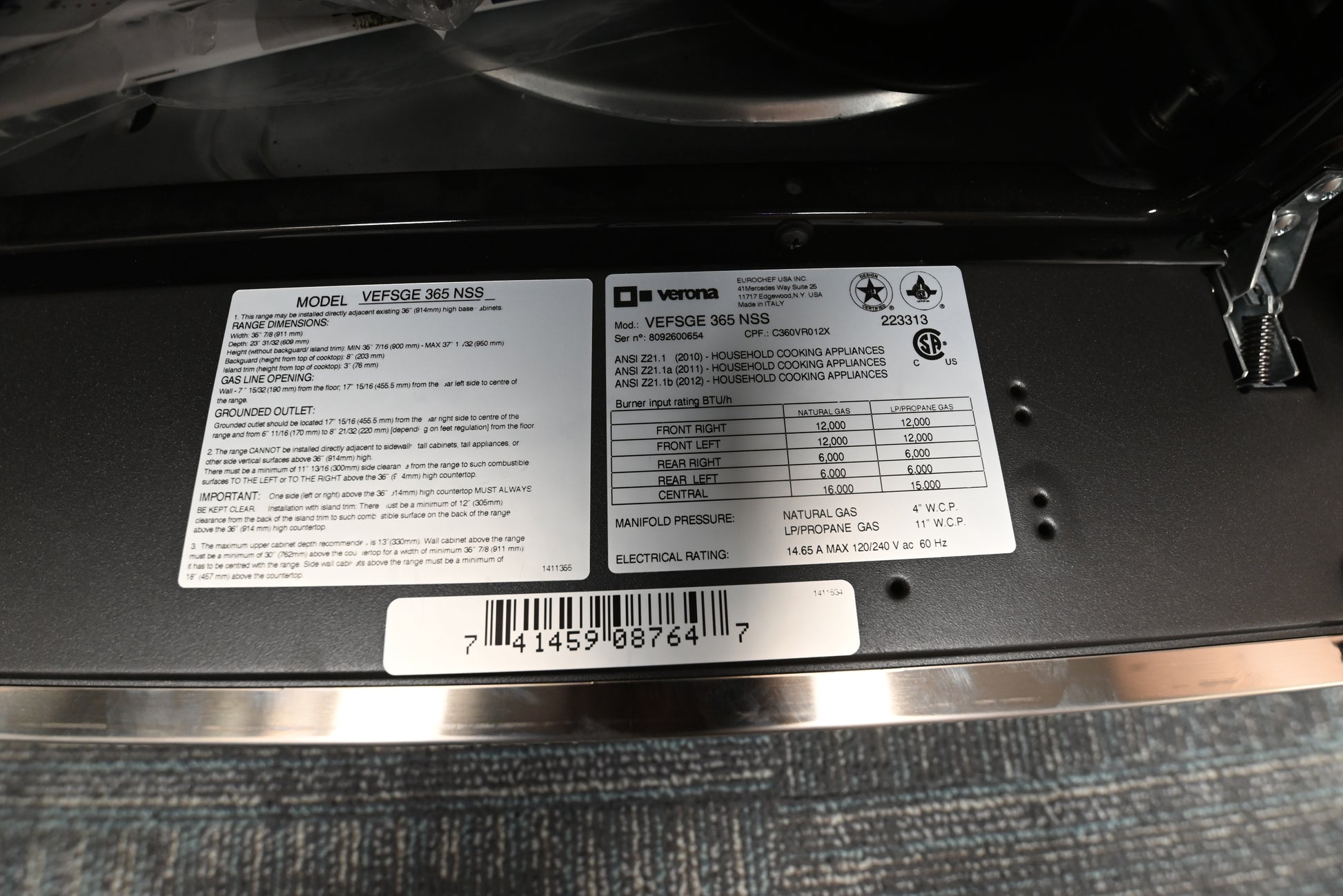 Verona WEFSGE365NSS 36" Stainless Steel Dual Fuel Range