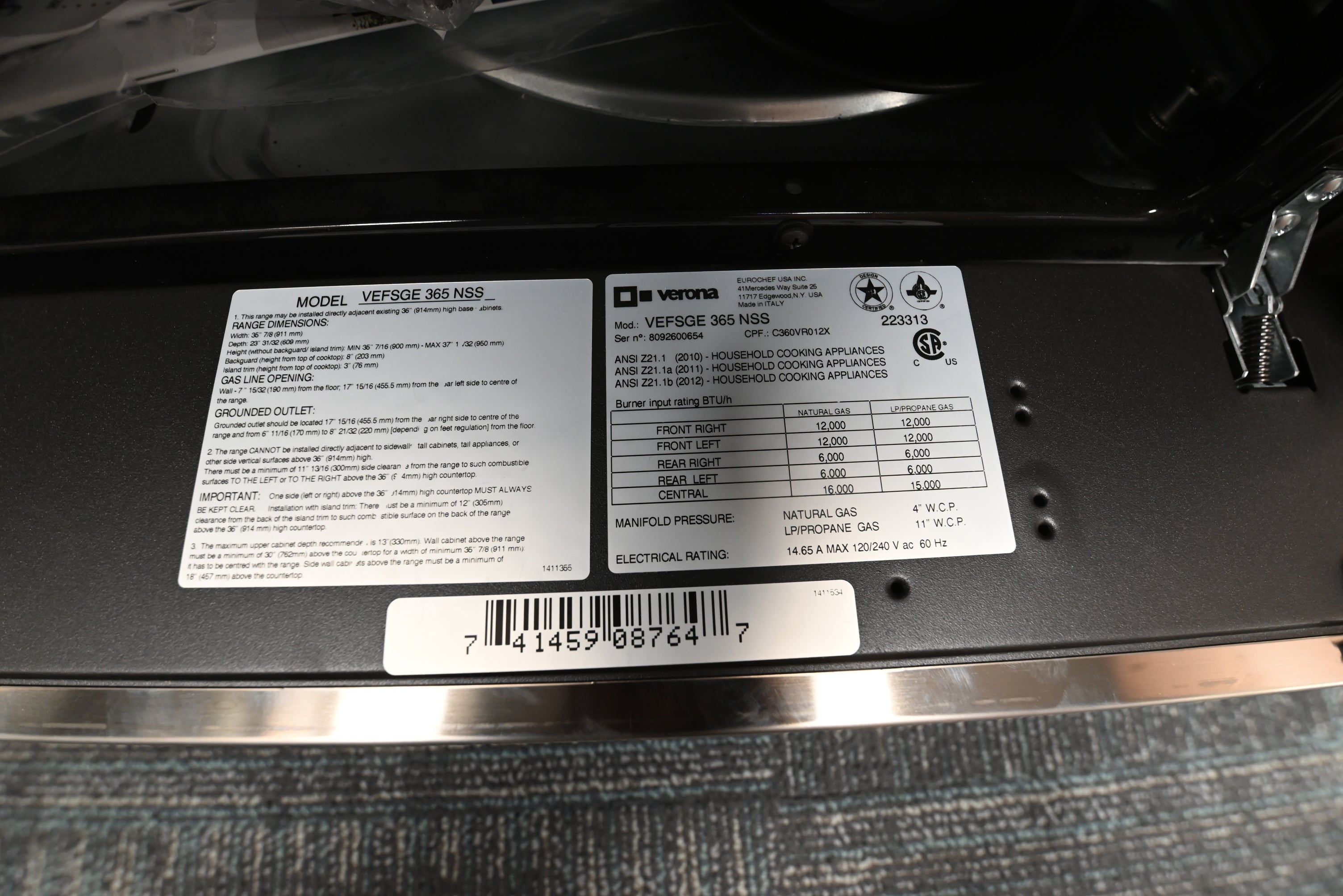 Verona WEFSGE365NSS 36" Stainless Steel Dual Fuel Range