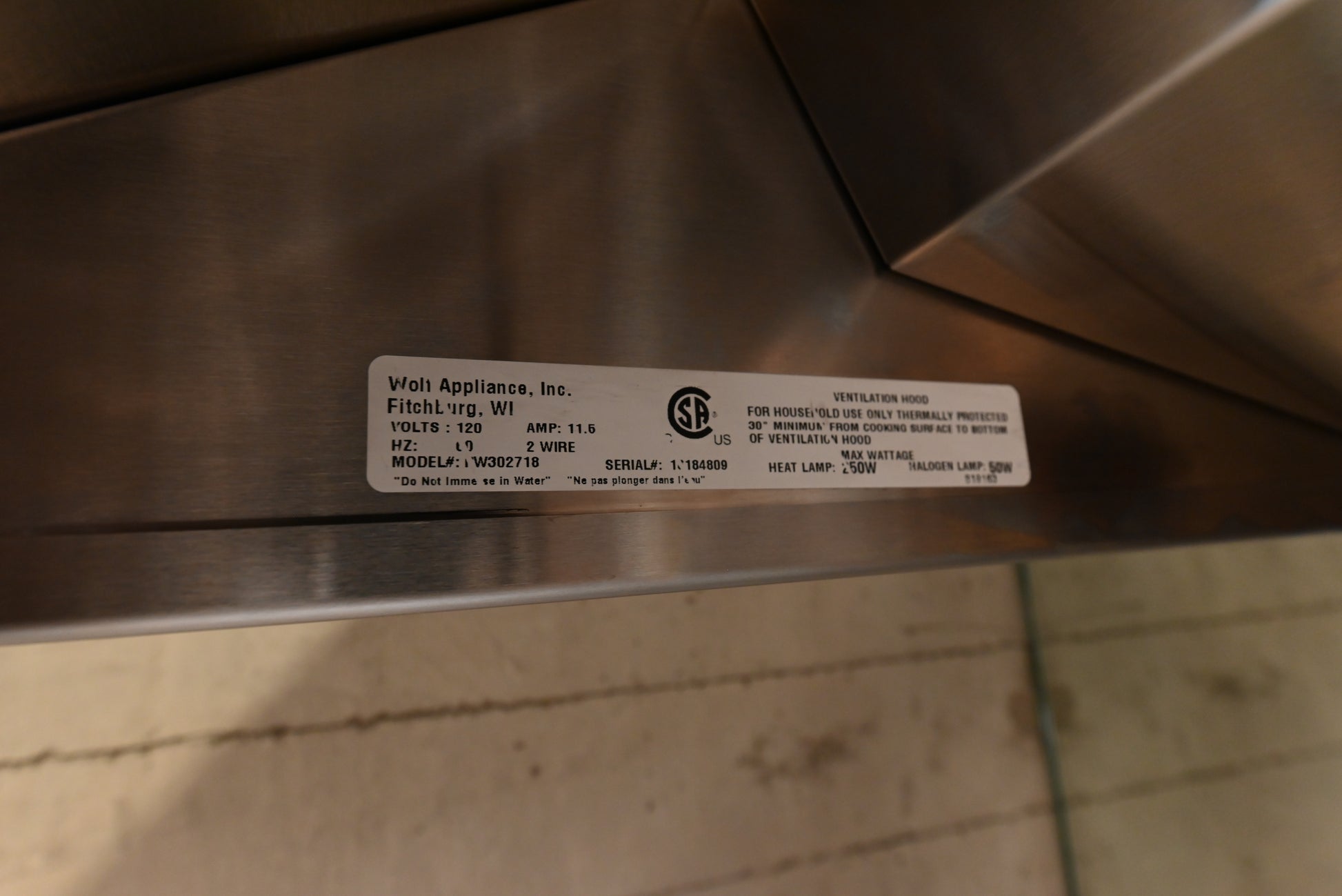 Wolf Certified PW302718 30" Stainless Steel Wall Mount Canopy Hood