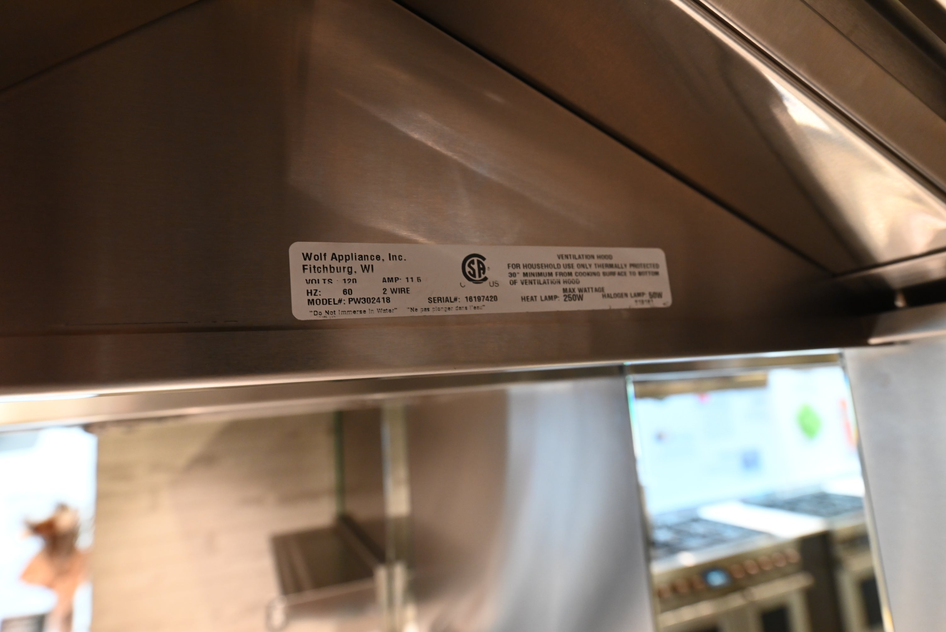 Wolf Certified PW302418 30" Stainless Steel Wall Mount Canopy Hood