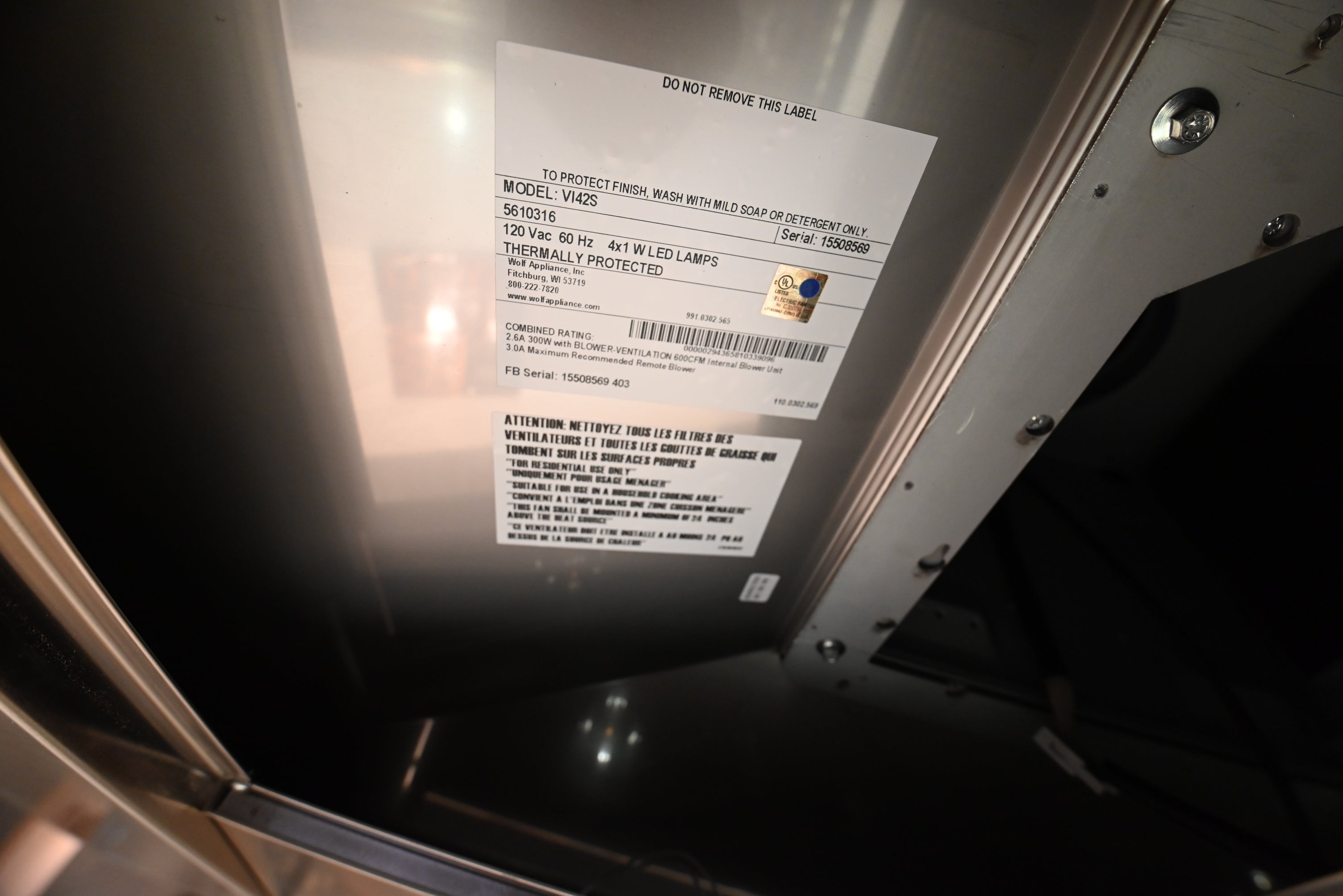 Wolf Certified VI42S 42" Stainless Steel Island Chimney Hood