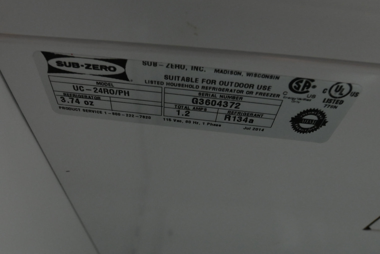 Sub-Zero Certified UC-24RO/PH 24" Stainless Steel Outdoor All Refrigerator