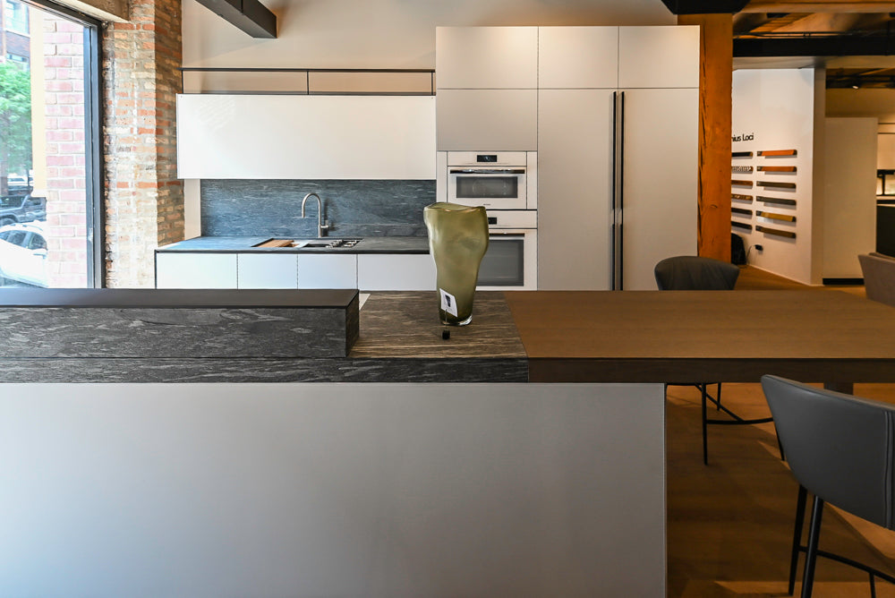 Valcucine Forma Mentis Modern Showroom Kitchen with Genius Loci Stone Island
