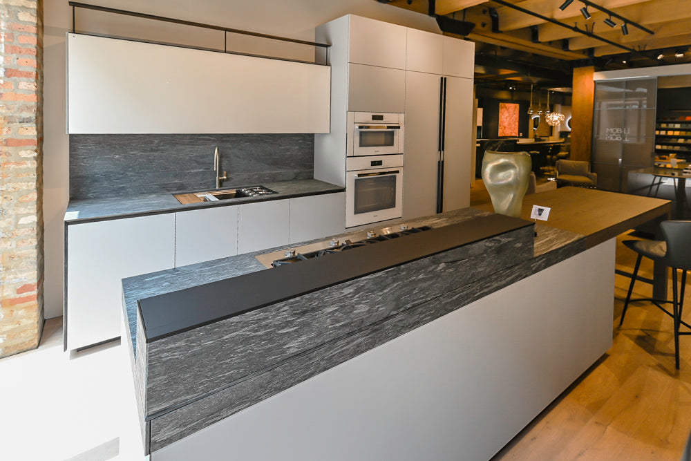 Valcucine Forma Mentis Modern Showroom Kitchen with Genius Loci Stone Island