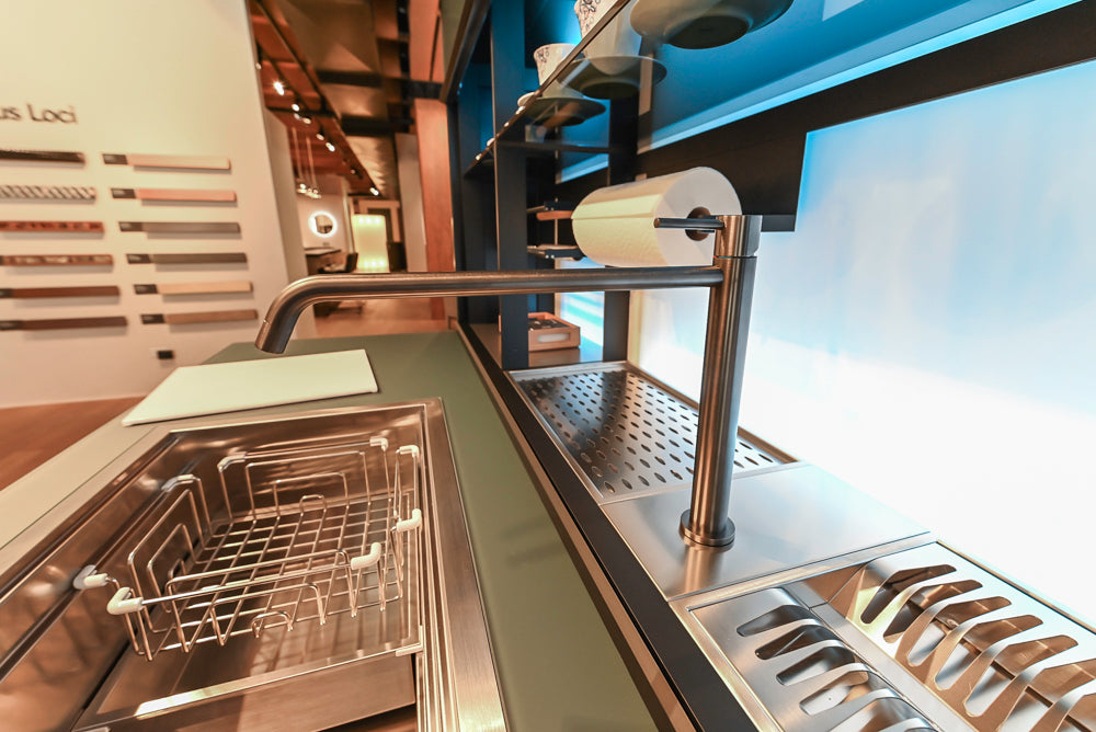 Valcucine Venture: Green Tea Glass Modern Kitchen with Island & Luxe Appliances