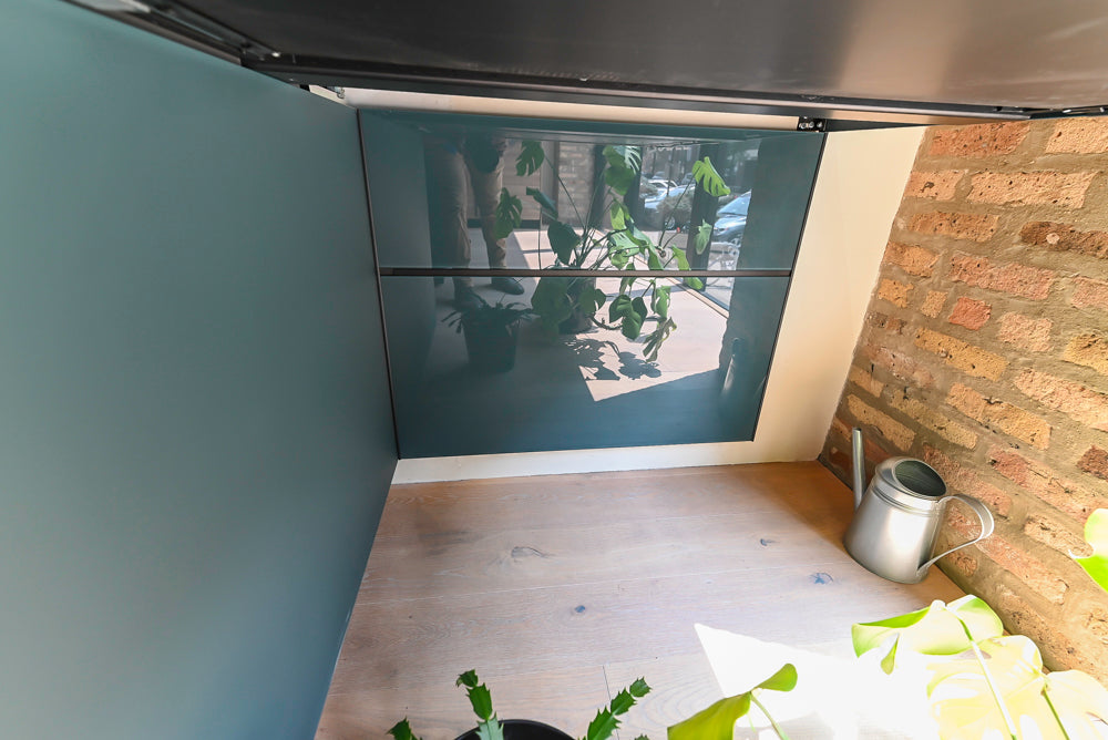 Valcucine Venture: Green Tea Glass Modern Kitchen with Island & Luxe Appliances