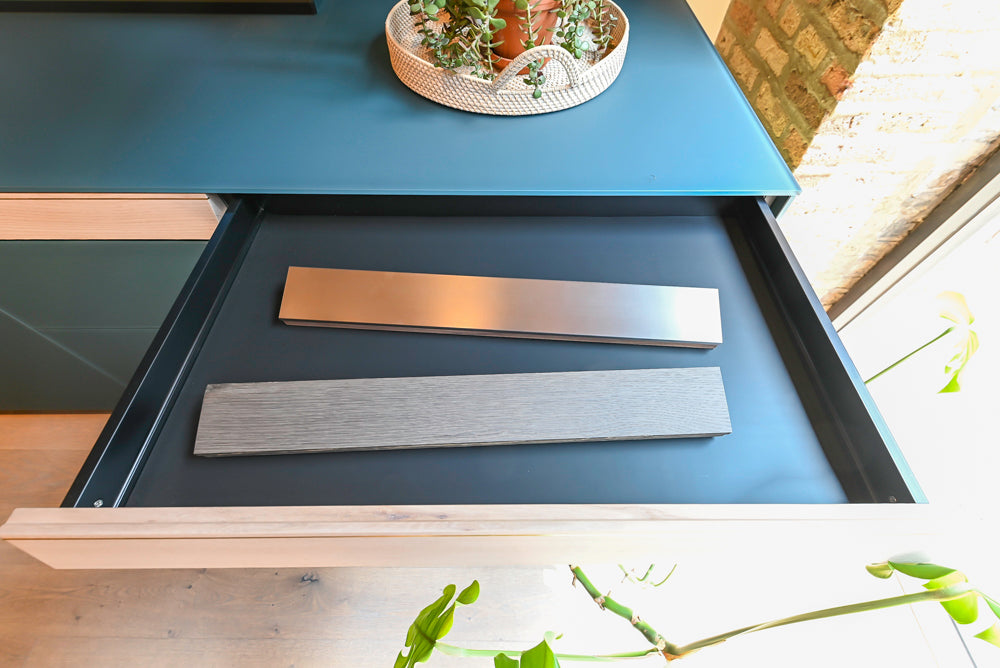 Valcucine Venture: Green Tea Glass Modern Kitchen with Island & Luxe Appliances