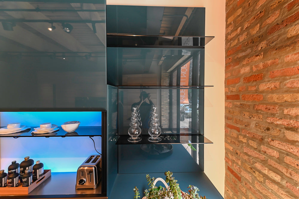 Valcucine Venture: Green Tea Glass Modern Kitchen with Island & Luxe Appliances