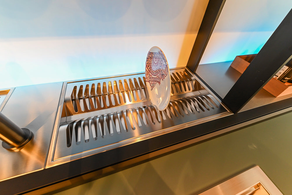 Valcucine Venture: Green Tea Glass Modern Kitchen with Island & Luxe Appliances