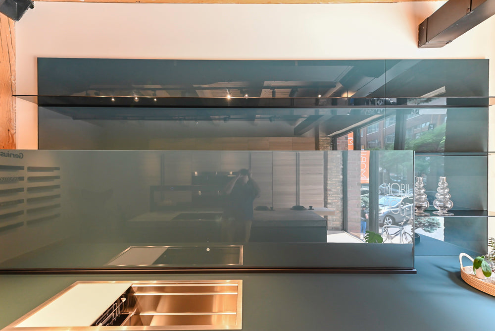 Valcucine Venture: Green Tea Glass Modern Kitchen with Island & Luxe Appliances