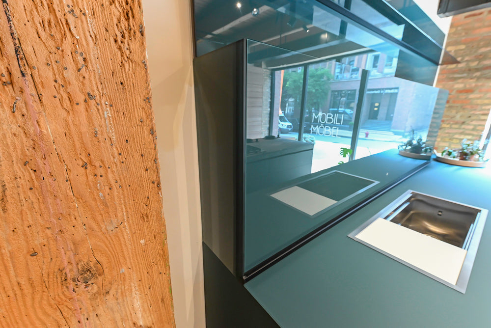 Valcucine Venture: Green Tea Glass Modern Kitchen with Island & Luxe Appliances