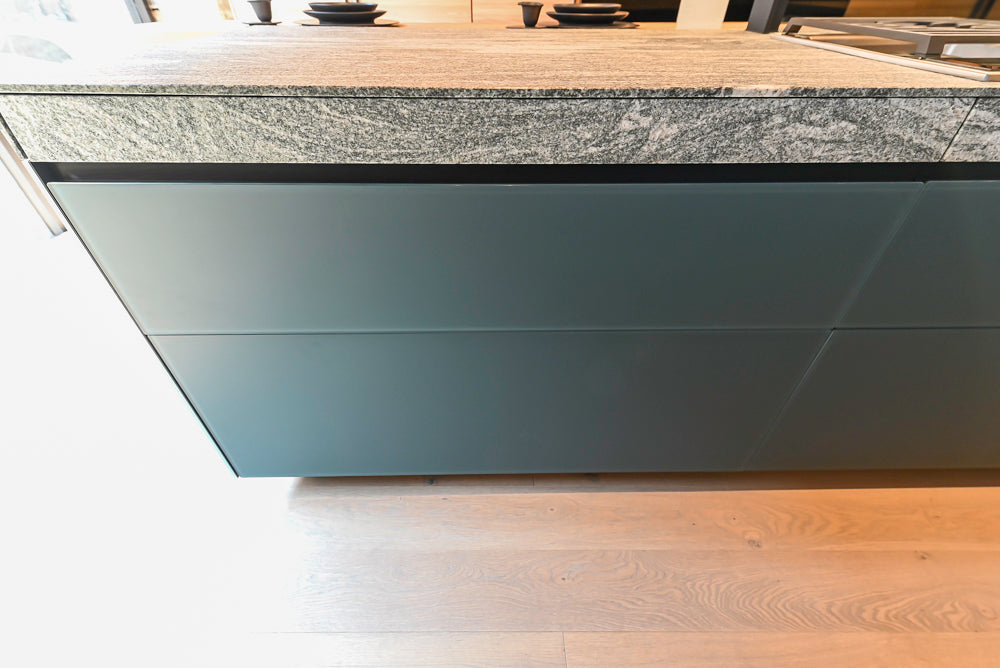 Valcucine Venture: Green Tea Glass Modern Kitchen with Island & Luxe Appliances