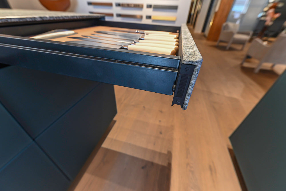 Valcucine Venture: Green Tea Glass Modern Kitchen with Island & Luxe Appliances