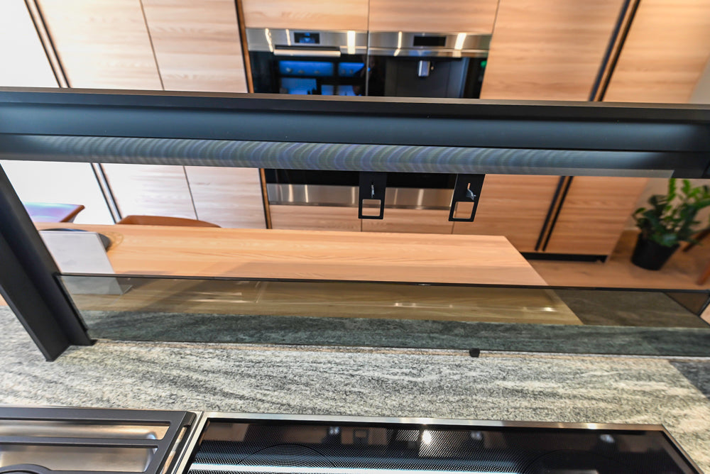 Valcucine Venture: Green Tea Glass Modern Kitchen with Island & Luxe Appliances