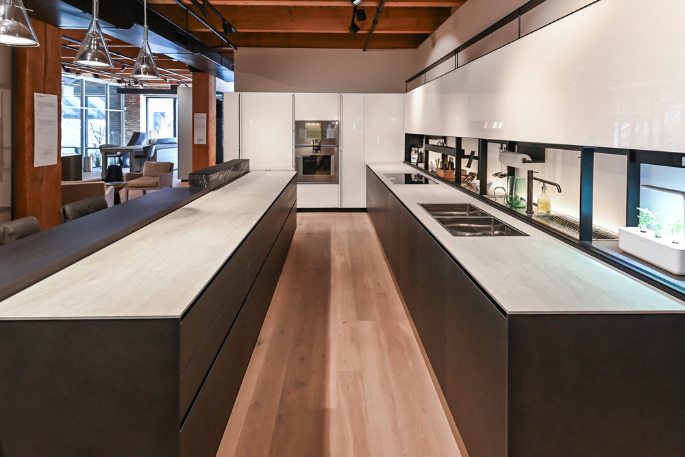Valcucine Artematica Modern Showroom Kitchen with Island and Gaggenau Appliances