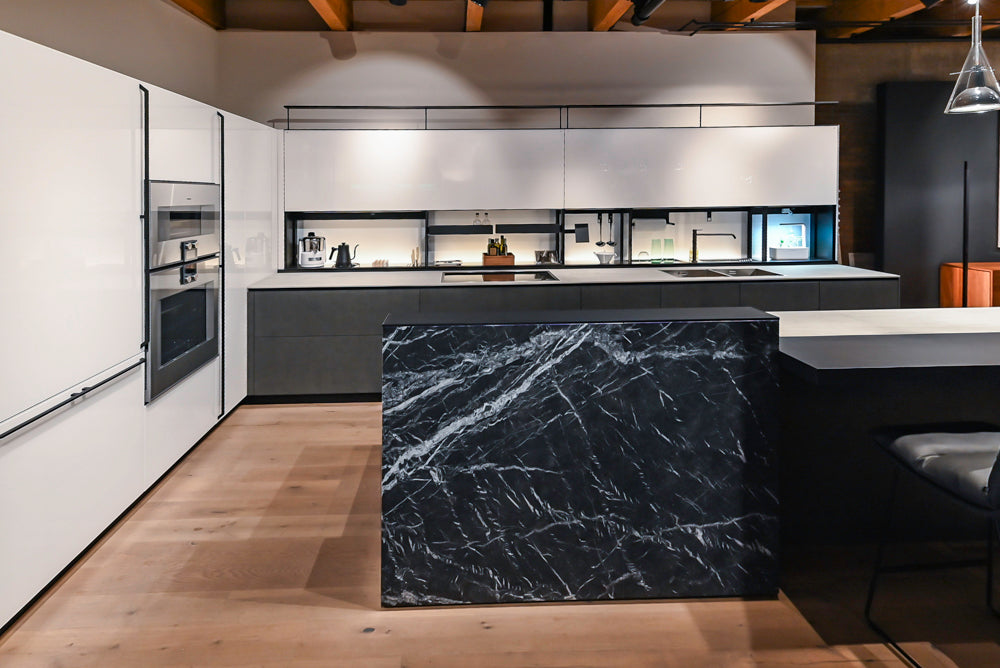 Valcucine Artematica Modern Showroom Kitchen with Island and Gaggenau Appliances