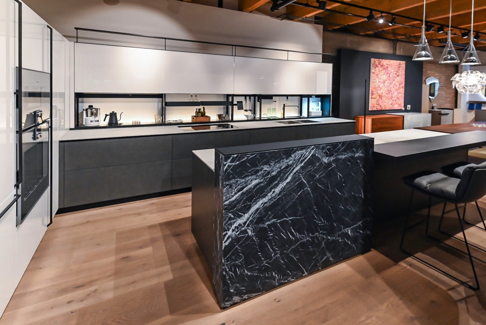 Valcucine Artematica Modern Showroom Kitchen with Island and Gaggenau Appliances