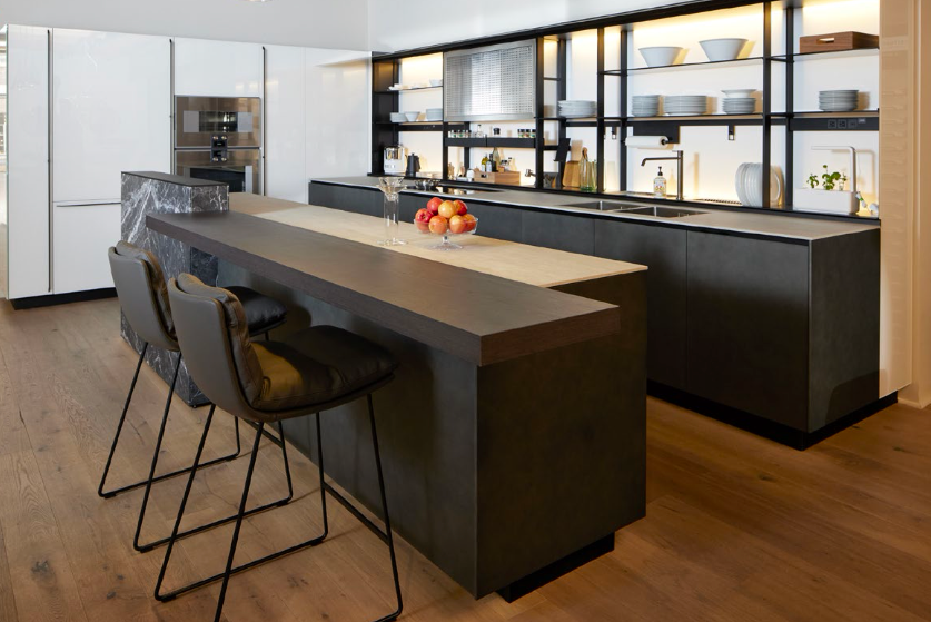 Valcucine Artematica Modern Showroom Kitchen with Island and Gaggenau Appliances