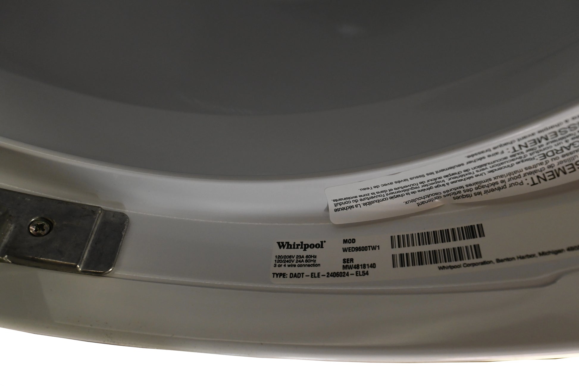 Whirlpool WED9600TW 27" White Front Load Electric Steam Dryer