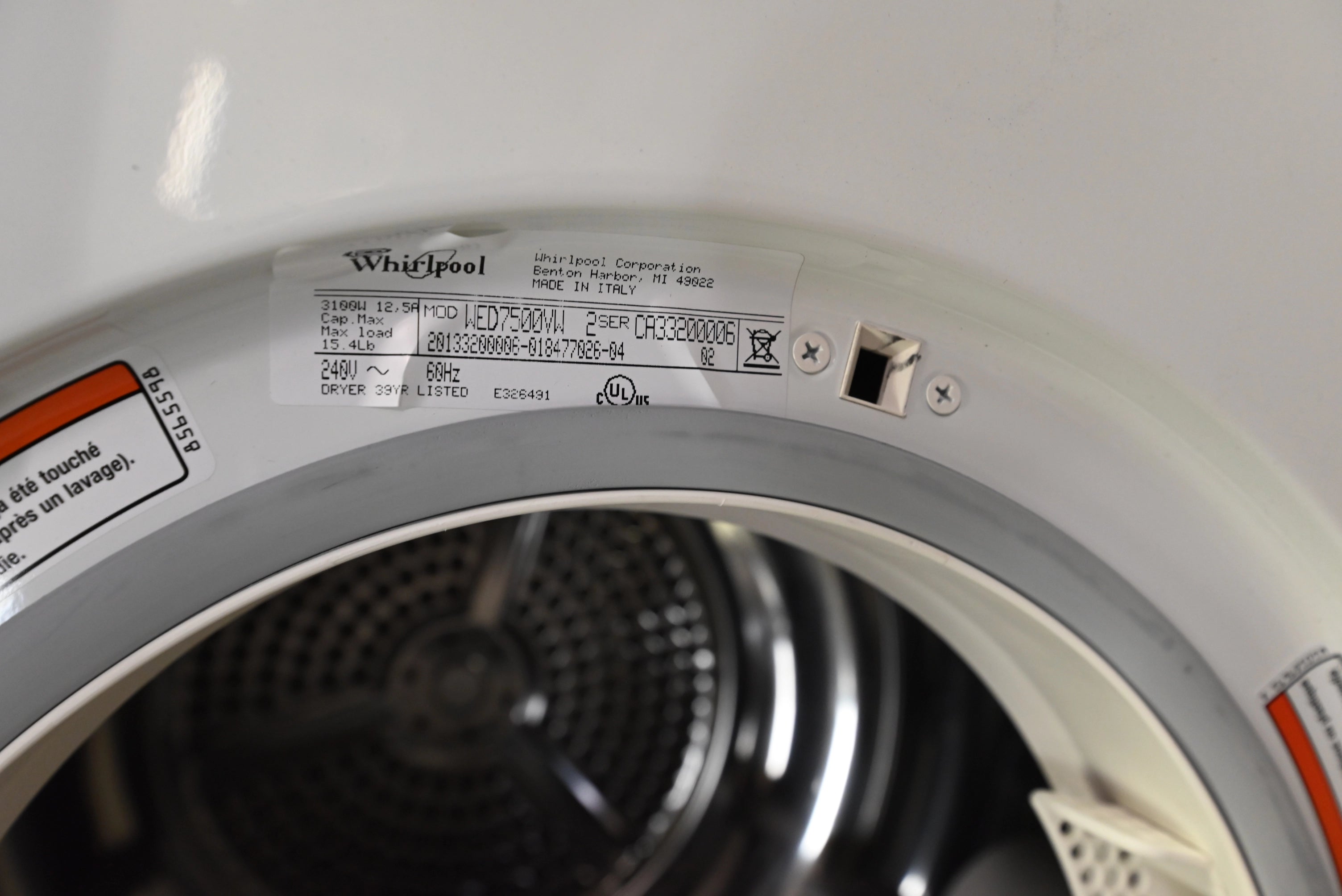 Whirpool WED7500VW 24" White Front Load Electric Dryer