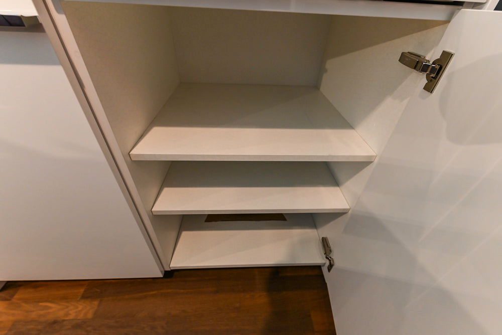 Poggenpohl Perfection: High Gloss White & Purple Modern Showroom Kitchen