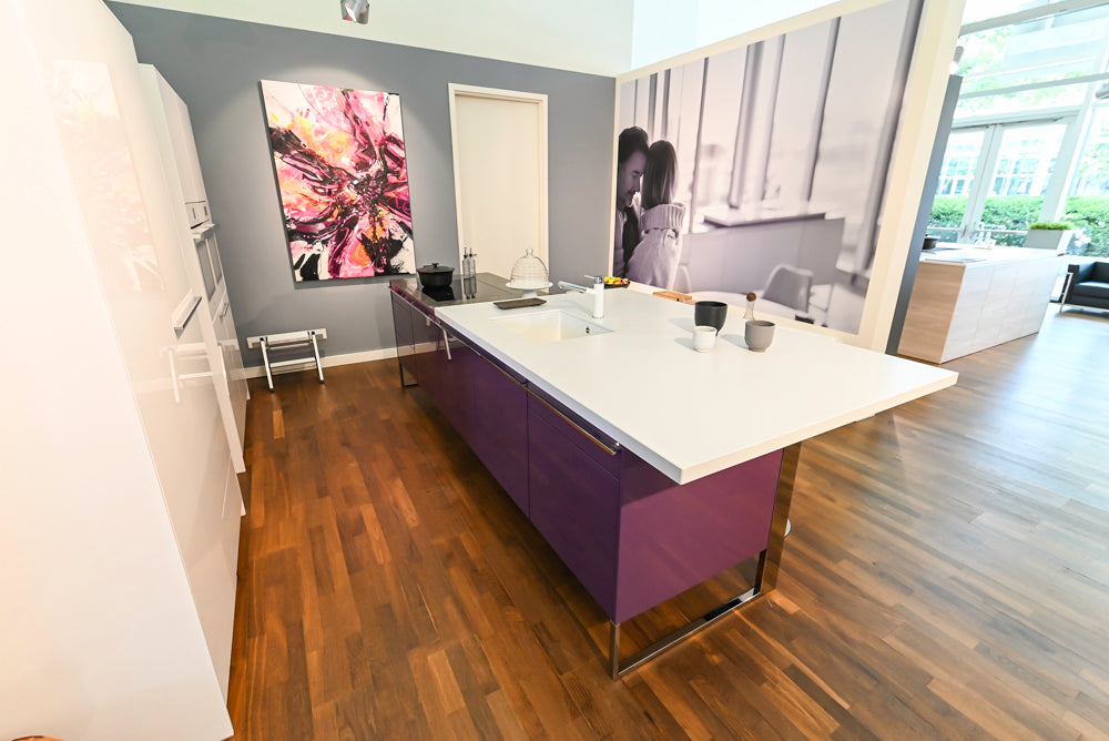 Poggenpohl High Gloss White and Purple Modern Showroom Kitchen