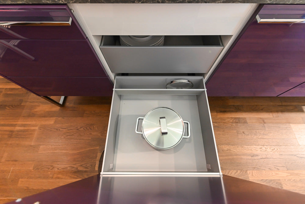 Poggenpohl Perfection: High Gloss White & Purple Modern Showroom Kitchen