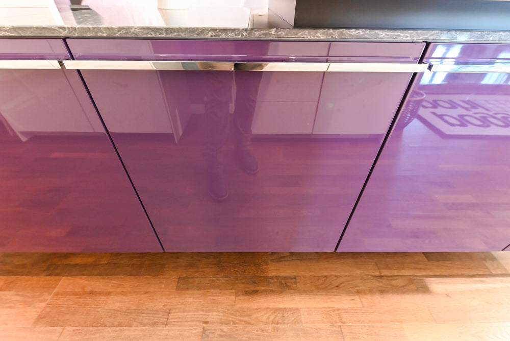 Poggenpohl Perfection: High Gloss White & Purple Modern Showroom Kitchen
