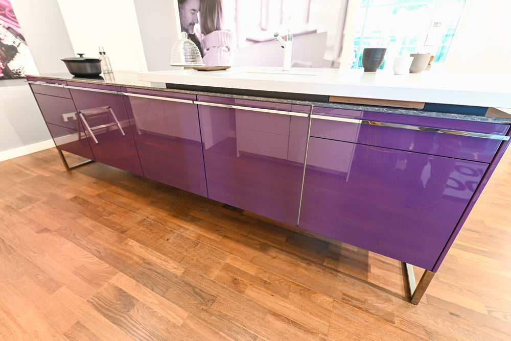 Poggenpohl High Gloss White and Purple Modern Showroom Kitchen