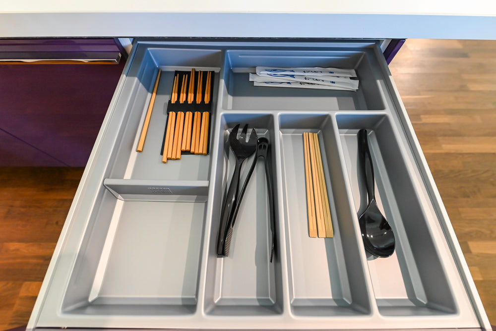 Poggenpohl Perfection: High Gloss White & Purple Modern Showroom Kitchen