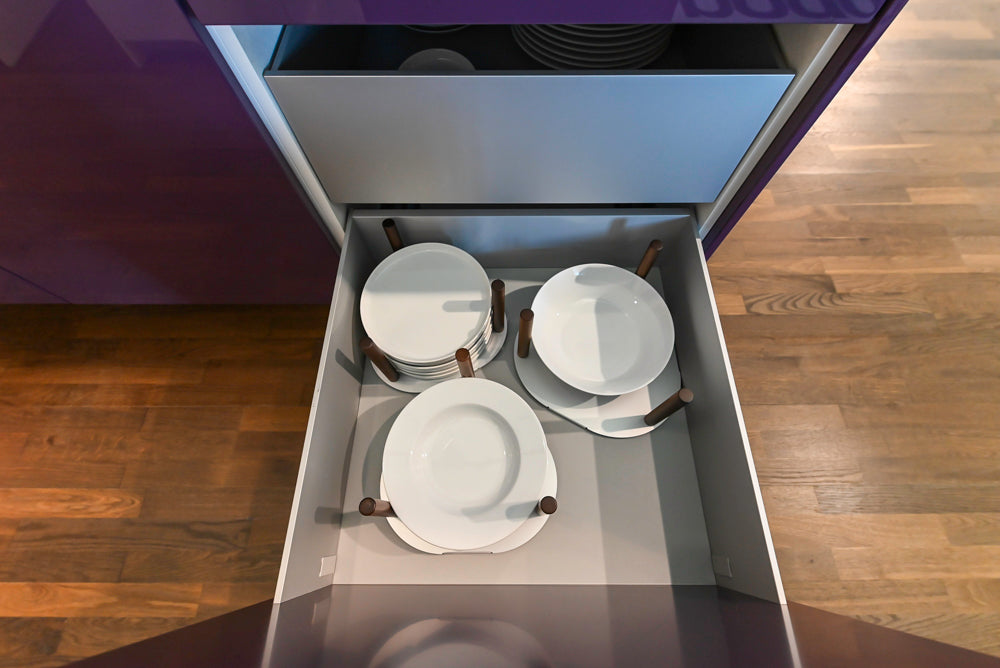 Poggenpohl Perfection: High Gloss White & Purple Modern Showroom Kitchen