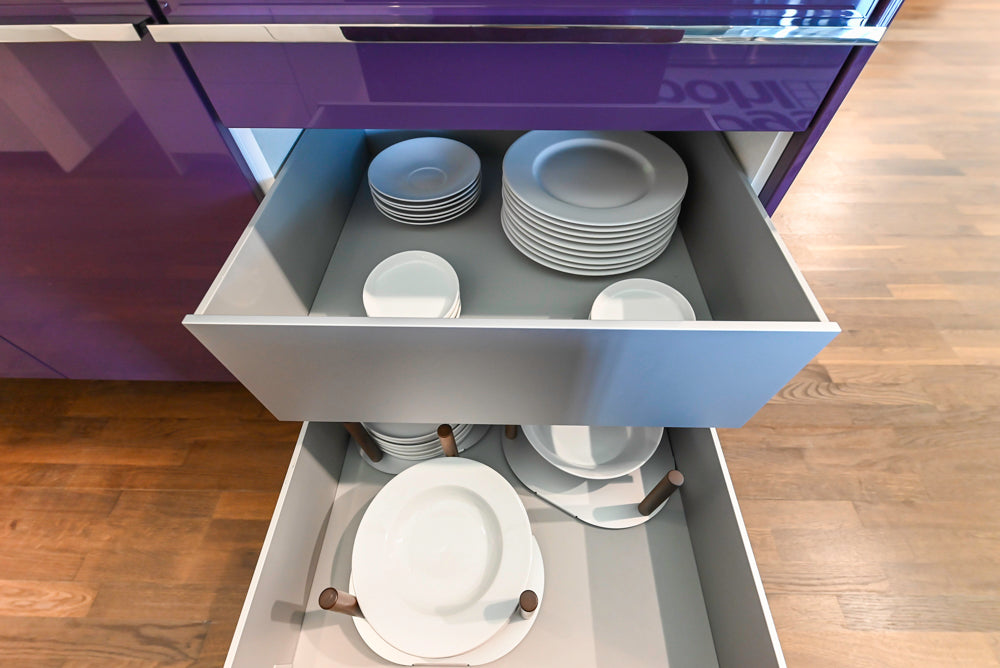 Poggenpohl Perfection: High Gloss White & Purple Modern Showroom Kitchen