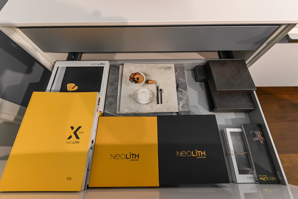 Poggenpohl Perfection: High Gloss White & Purple Modern Showroom Kitchen