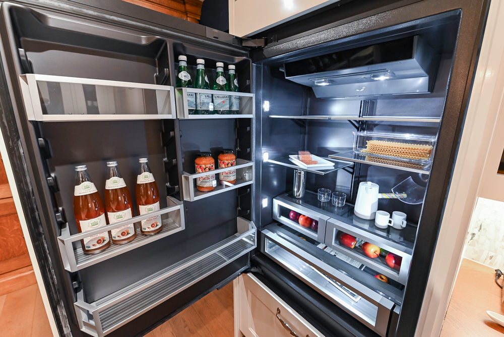 Christopher Peacock Refectory White Kitchen with Wooden Island, Marble Countertops and JennAir Appliances
