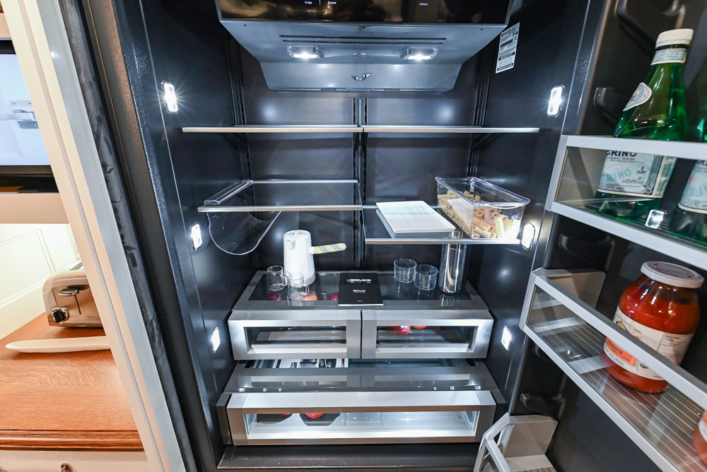 Christopher Peacock Refectory White Kitchen with Wooden Island, Marble Countertops and JennAir Appliances