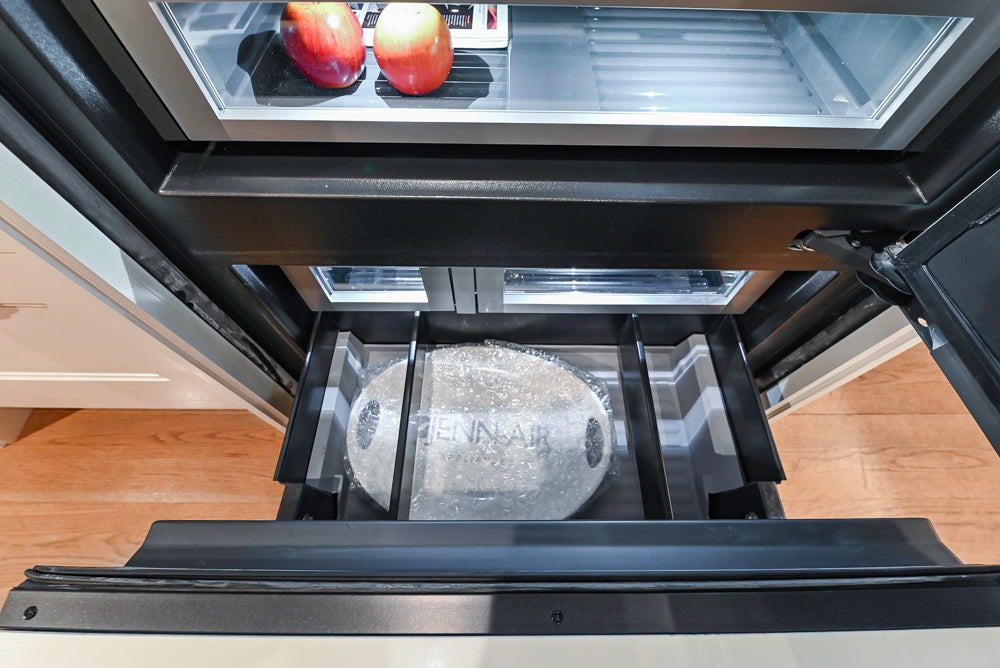 Christopher Peacock Refectory White Kitchen with Wooden Island, Marble Countertops and JennAir Appliances