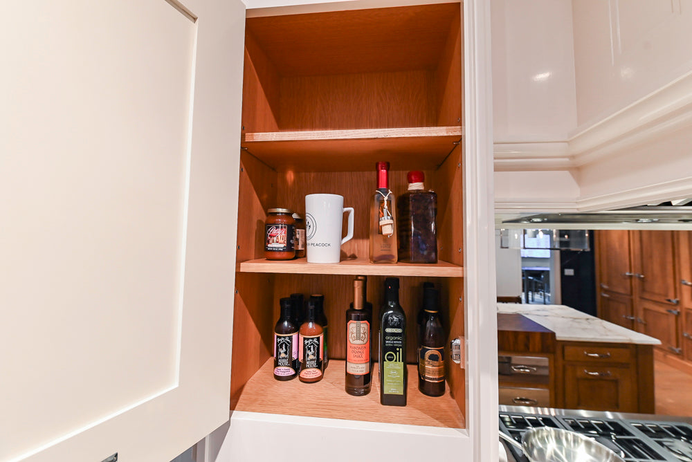 Christopher Peacock Refectory White Kitchen with Wooden Island, Marble Countertops and JennAir Appliances