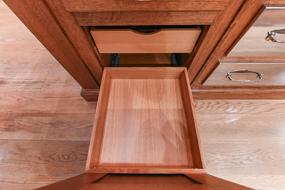 Christopher Peacock Refectory White Kitchen with Wooden Island, Marble Countertops and JennAir Appliances