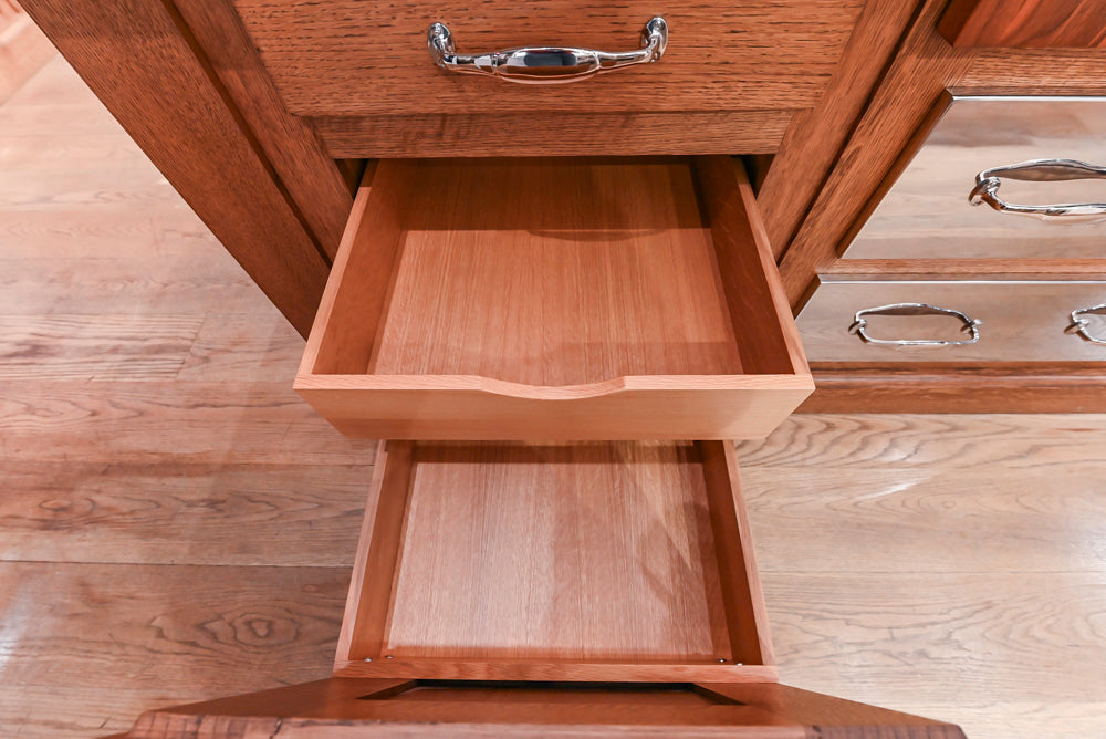 Christopher Peacock Refectory White Kitchen with Wooden Island, Marble Countertops and JennAir Appliances