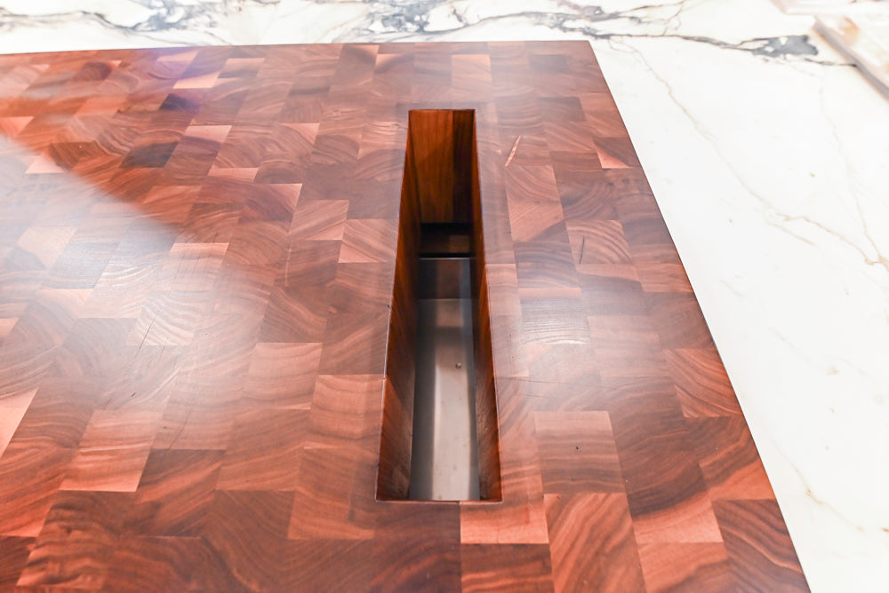 Christopher Peacock Refectory White Kitchen with Wooden Island, Marble Countertops and JennAir Appliances